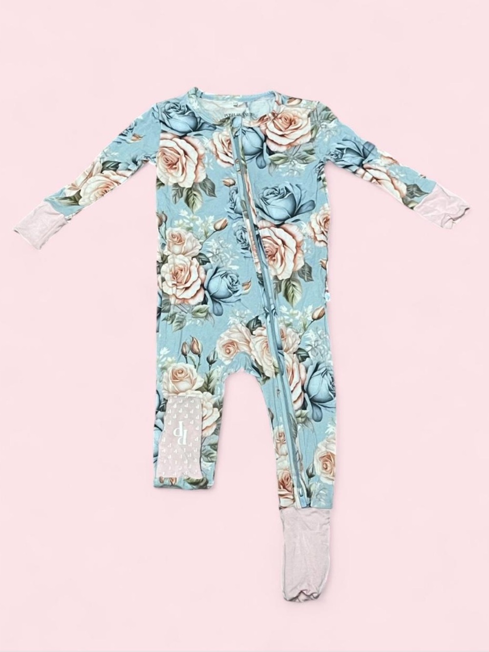 Posh Peanut Convertible Footie 9-12M Blue Pink Rose Floral Bamboo HTF VGUC